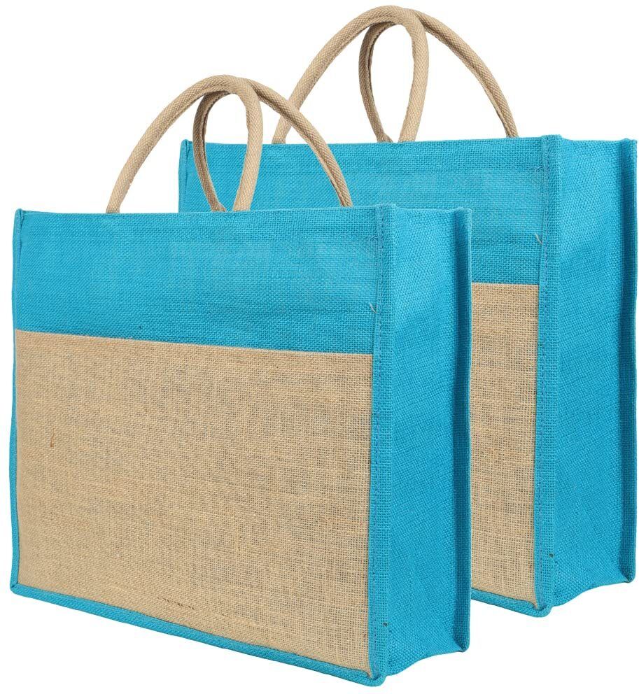 double r bags Eco-Friendly Jute Grocery Bag Cyan Pack 2 Pack of 2 Grocery Bags-picture-28