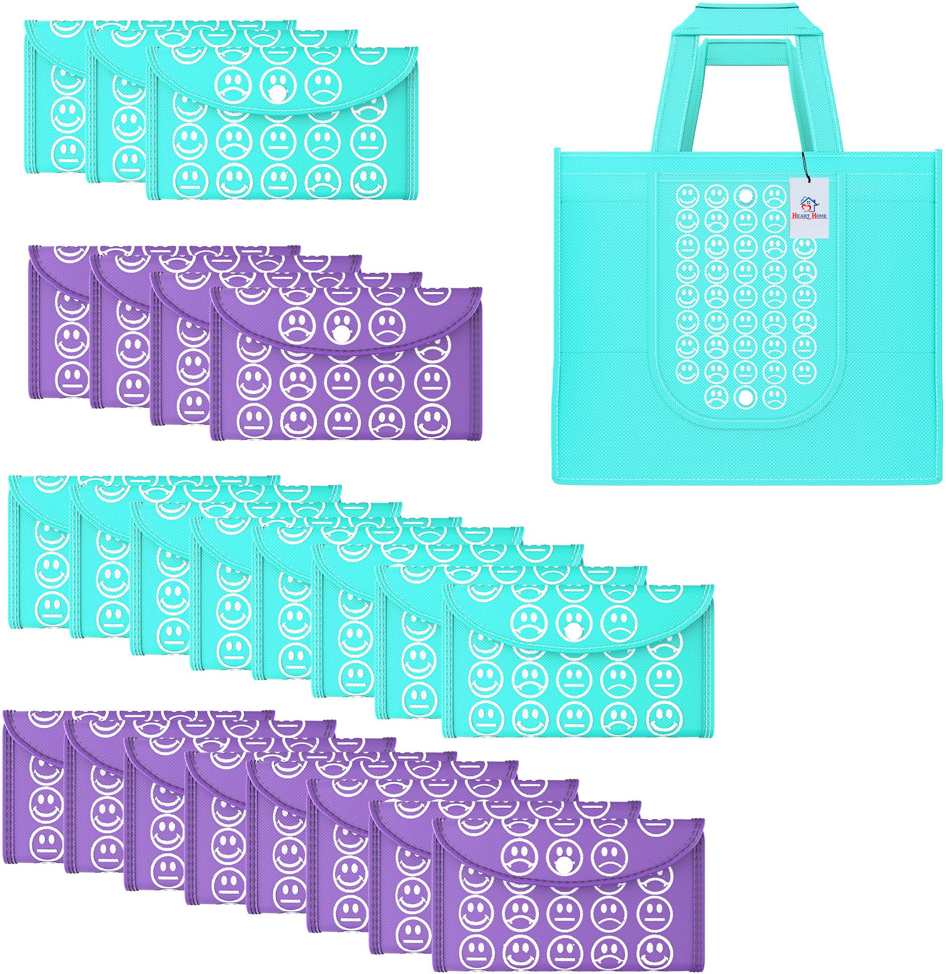 heart home Pack of 24 Smile Foldable Grocery/Shopping Bags For Women | Blue & Purple Pack of 24 Grocery Bags-picture-32