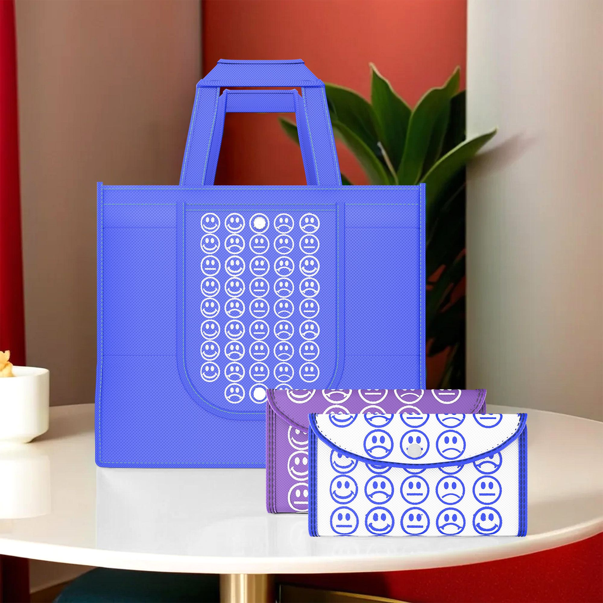 kuber industries Pack of 3 Smile Foldable Unisex Shopping Bags | Dark Blue, Purple & White Blue Pack of 3 Grocery Bags-picture-29