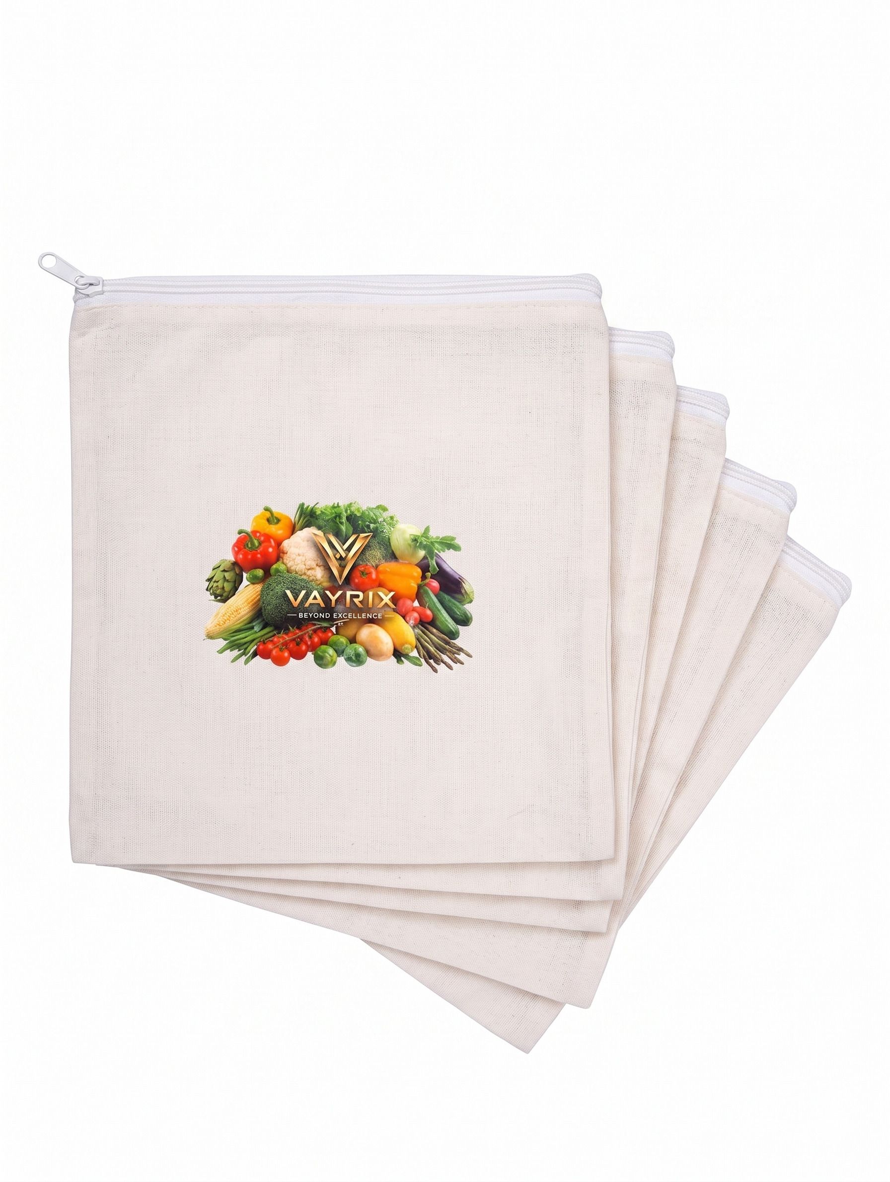 vayrix Durable Reusable Cotton Zipper Bag For Fridge Vegetables | 5 Pcs | Eco Bag Pack of 5 Grocery Bags-picture-27