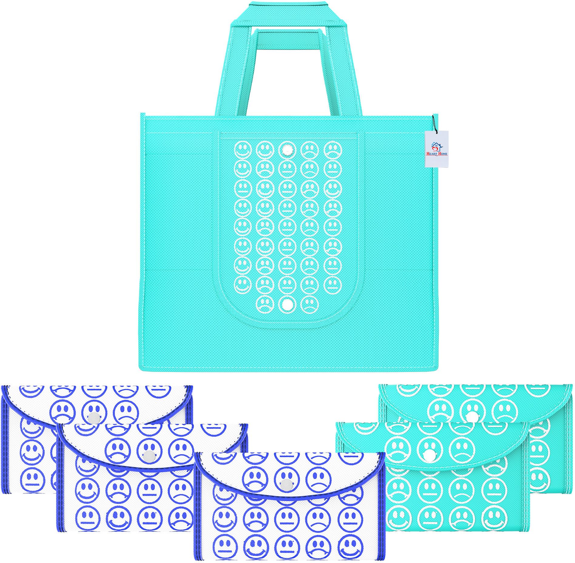 Pack of 6 Smile Foldable Grocery/Shopping Bags For Women | Blue & White Blue Pack of 6 Grocery Bags-image-46