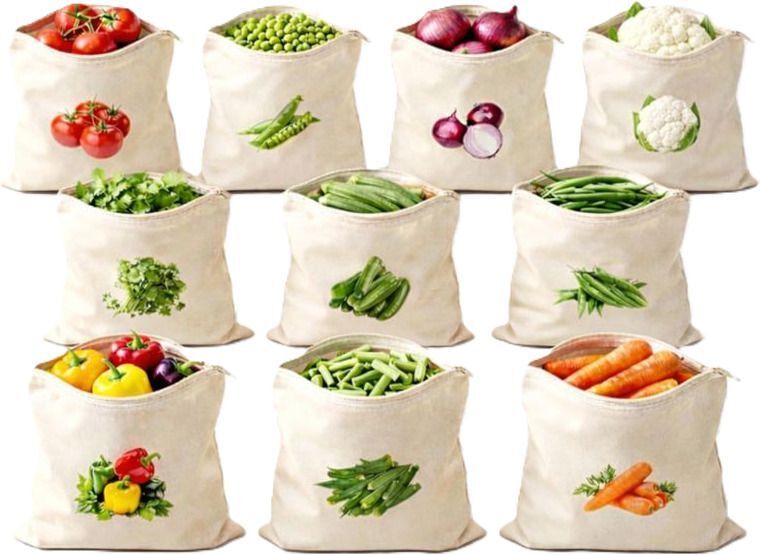 vigrati enterprise Cotton Reusable Vegetable Storage Bag for Fridge Set of 10 Bags Washable 12X12 Pack of 10 Grocery Bags-picture-24