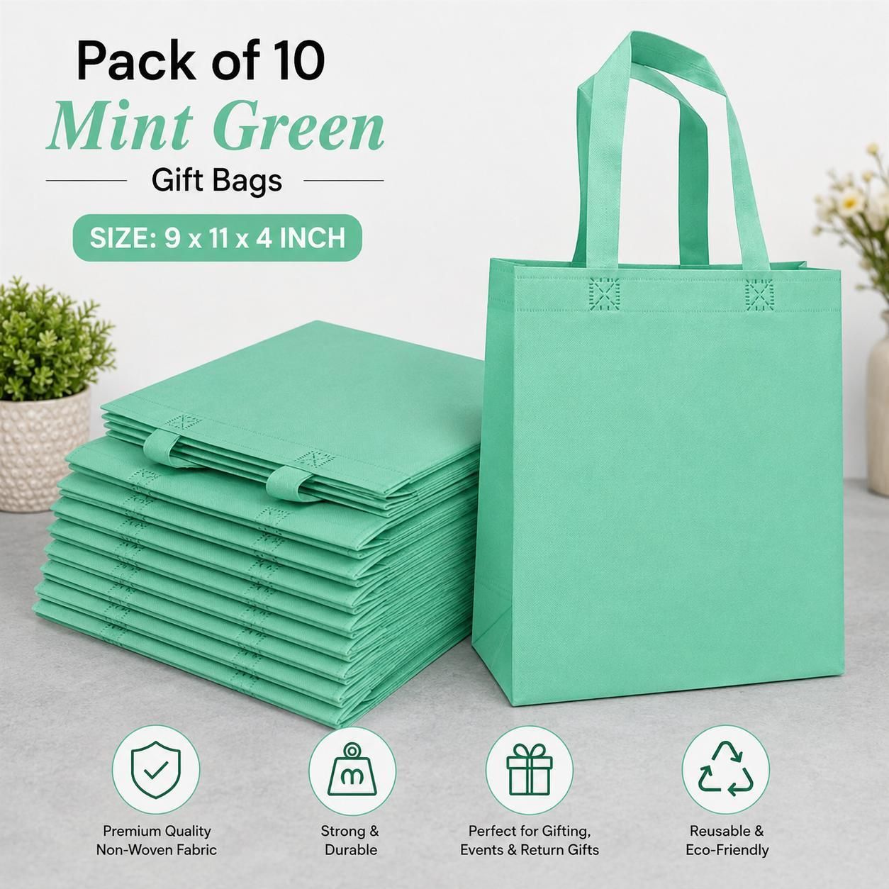 carry cloud Mint Green Non-Woven Gift Bag Pack of 10 Pack of 10 Grocery Bags-picture-9