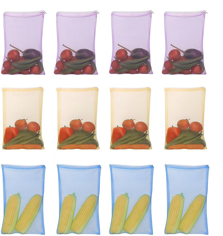 Reusable Mesh Fridge Storage Zipper Bags For Fruits And Vegetables Pack of 12 Grocery Bags-image-38