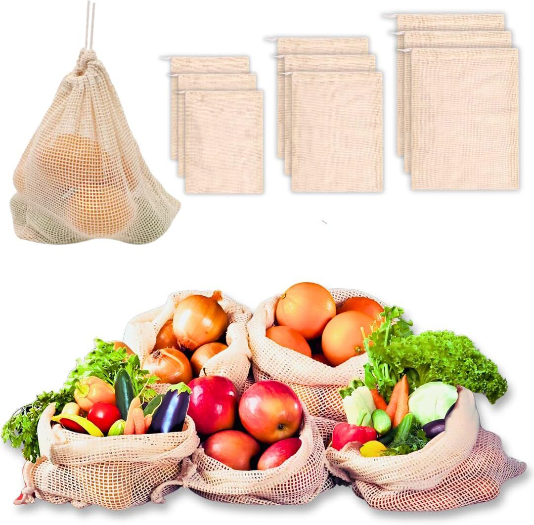 srbecom Reusable Cotton Produce Bags Pack of 9 Washable Storage for Vegetables & Fruits Pack of 9 Grocery Bags-picture-44