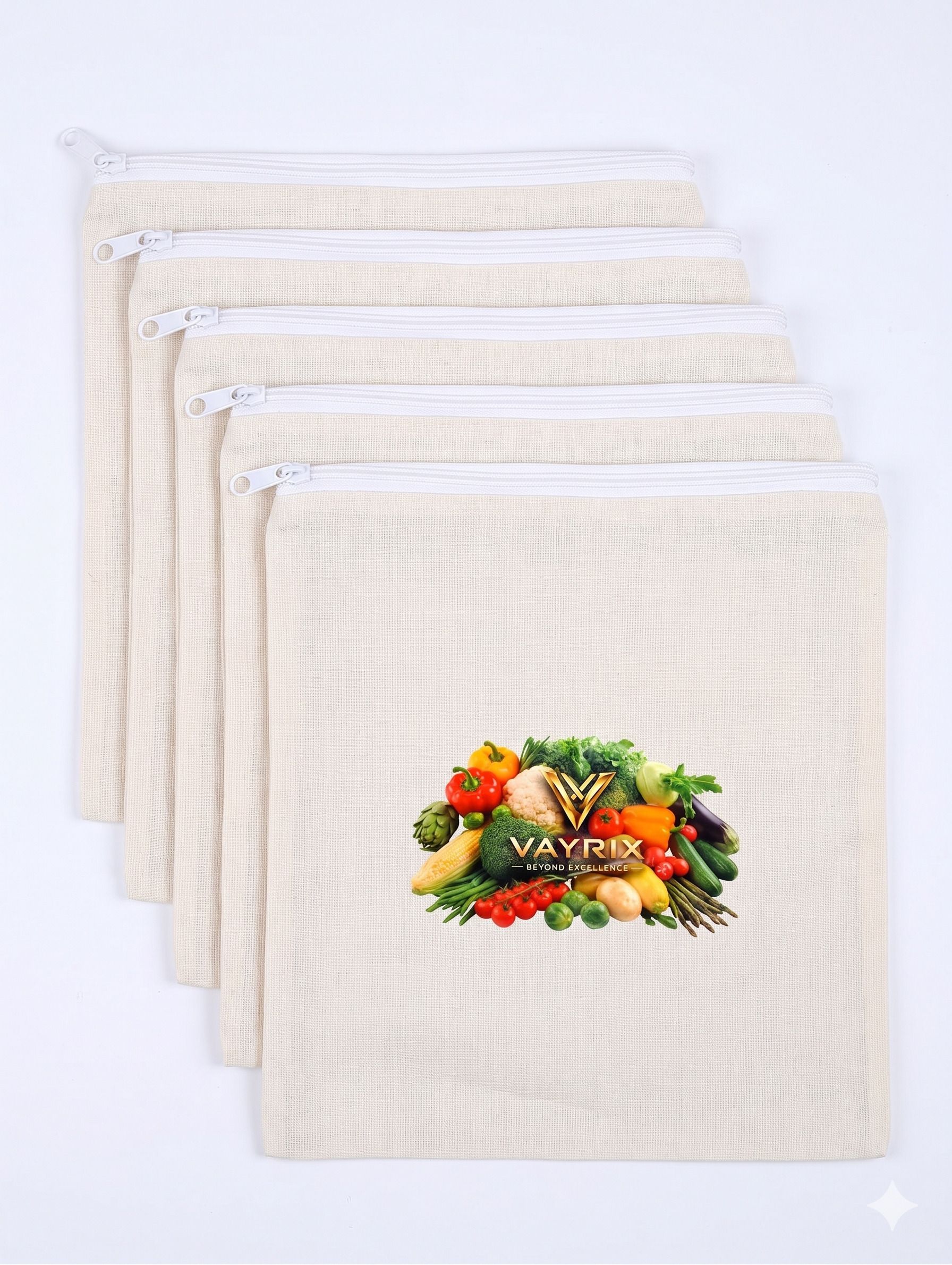 vayrix Pack of 5 | Cotton Produce Storage Bag | Zipper Closure | Washable | 12X12 In Pack of 5 Grocery Bags-picture-47