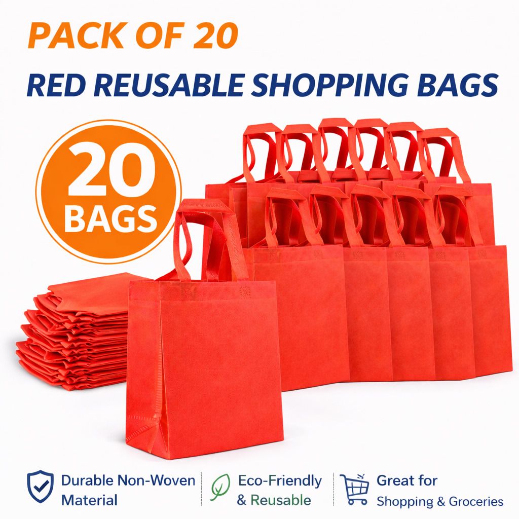carry cloud Red Non-Woven Shopping Bag 9 x 11 x 4 Inch for Home & Store Use Pack of 20 Grocery Bags-picture-44