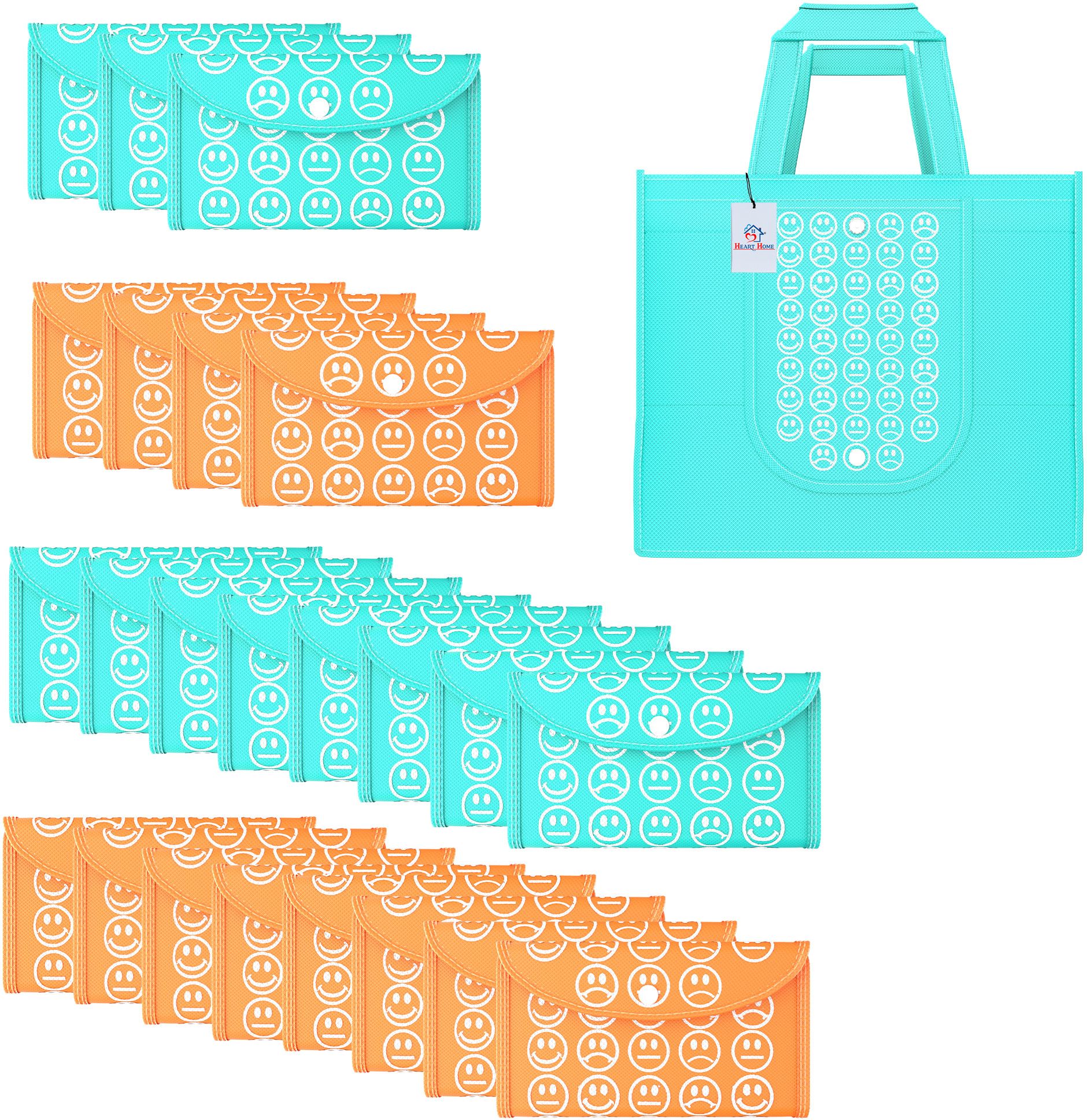 heart home Pack of 24 Smile Print Foldable Grocery/Shopping Bags For Women | Blue & Orange Pack of 24 Grocery Bags-picture-13