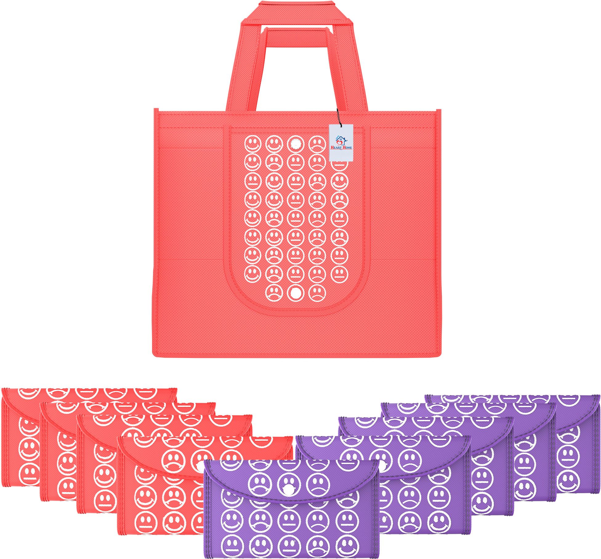 heart home Pack of 10 Smile Foldable Grocery/Shopping Bags For Women | Red & Purple-picture-28