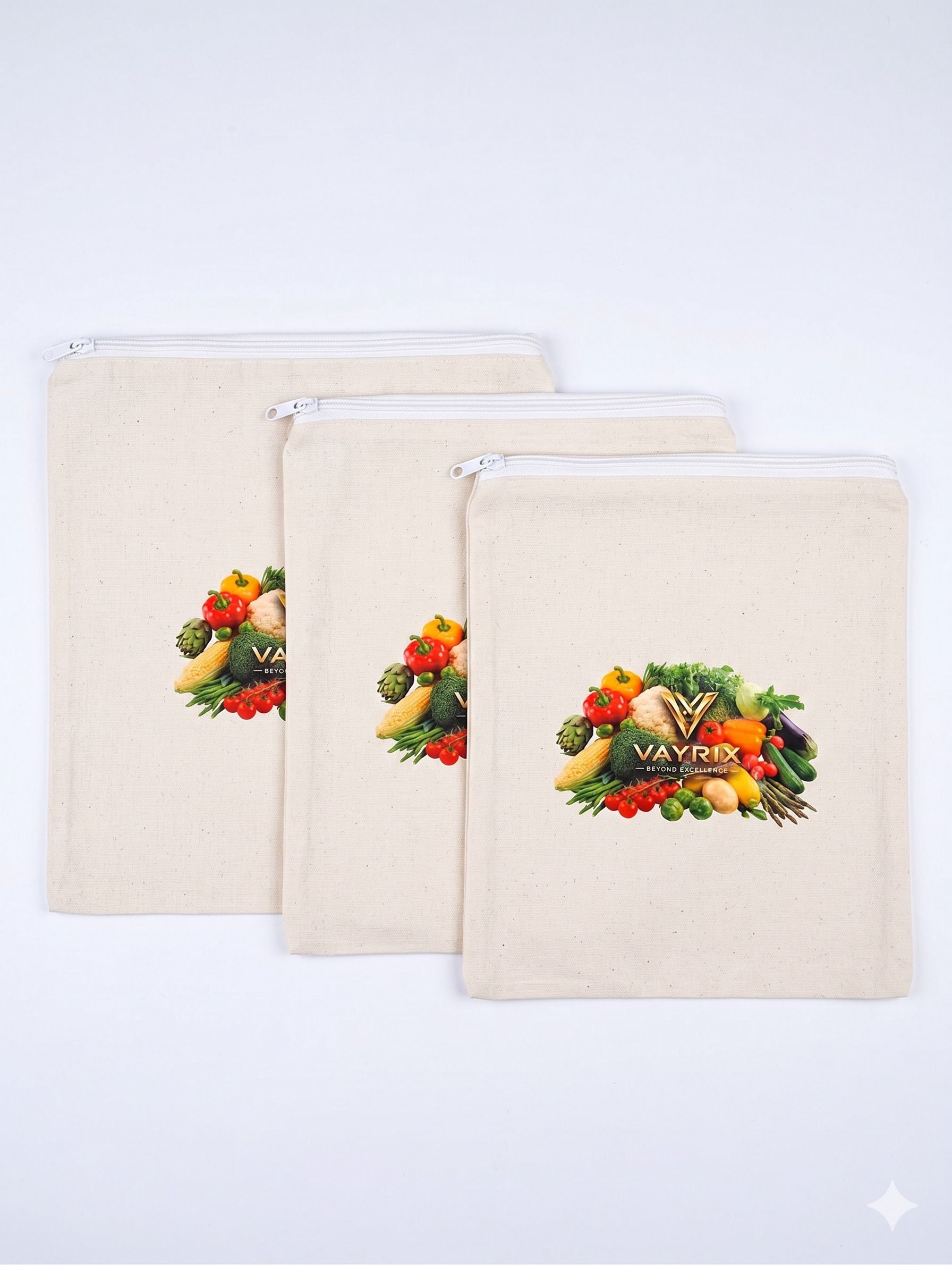 vayrix Cotton Fridge Bag With Zipper For Vegetable & Fruit Storage | 2 Pcs | Washable Pack of 3 Grocery Bags-picture-6