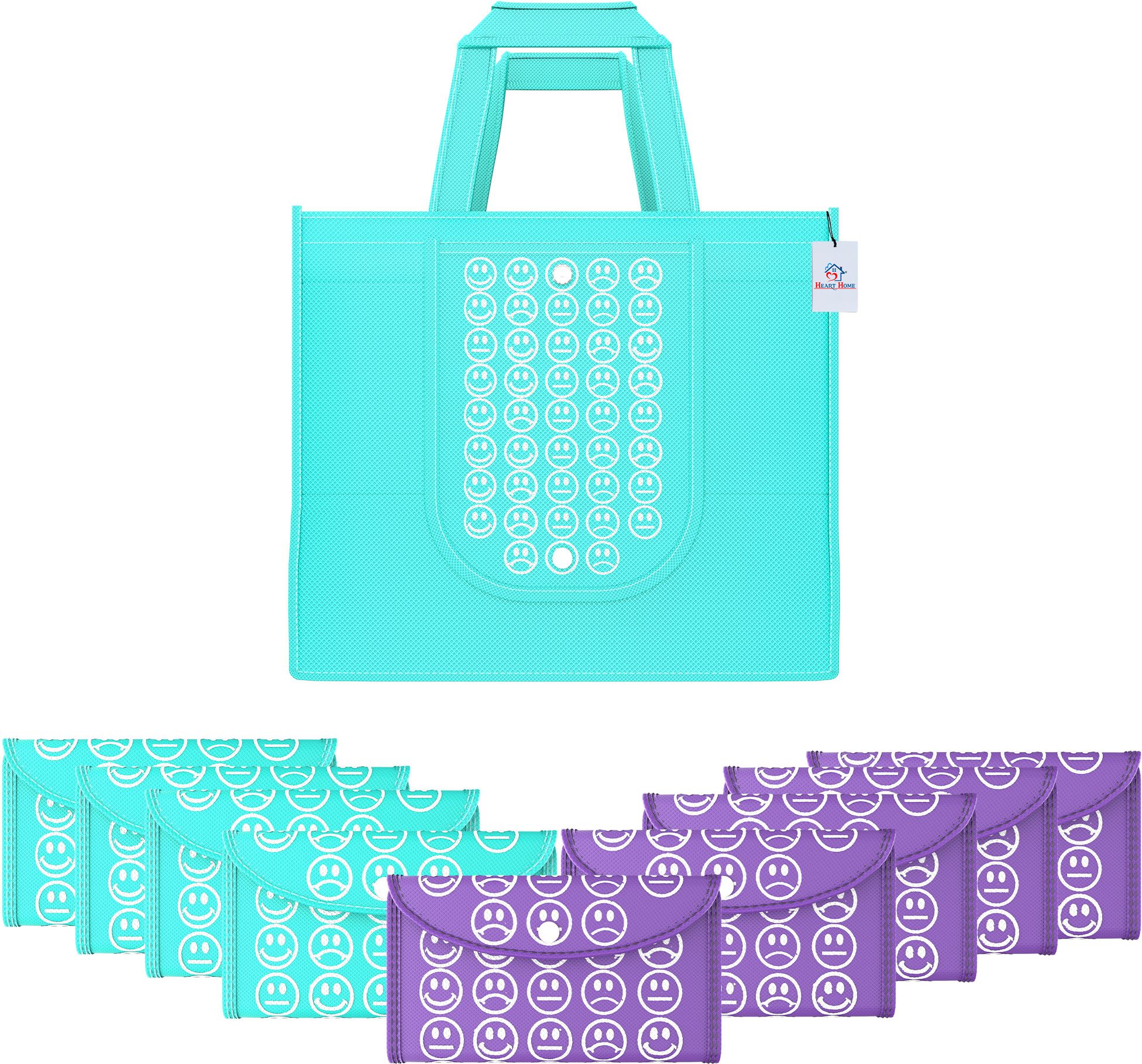 heart home Pack of 10 Smile Foldable Grocery/Shopping Bags For Women | Blue & Purple Pack of 10 Grocery Bags-picture-38