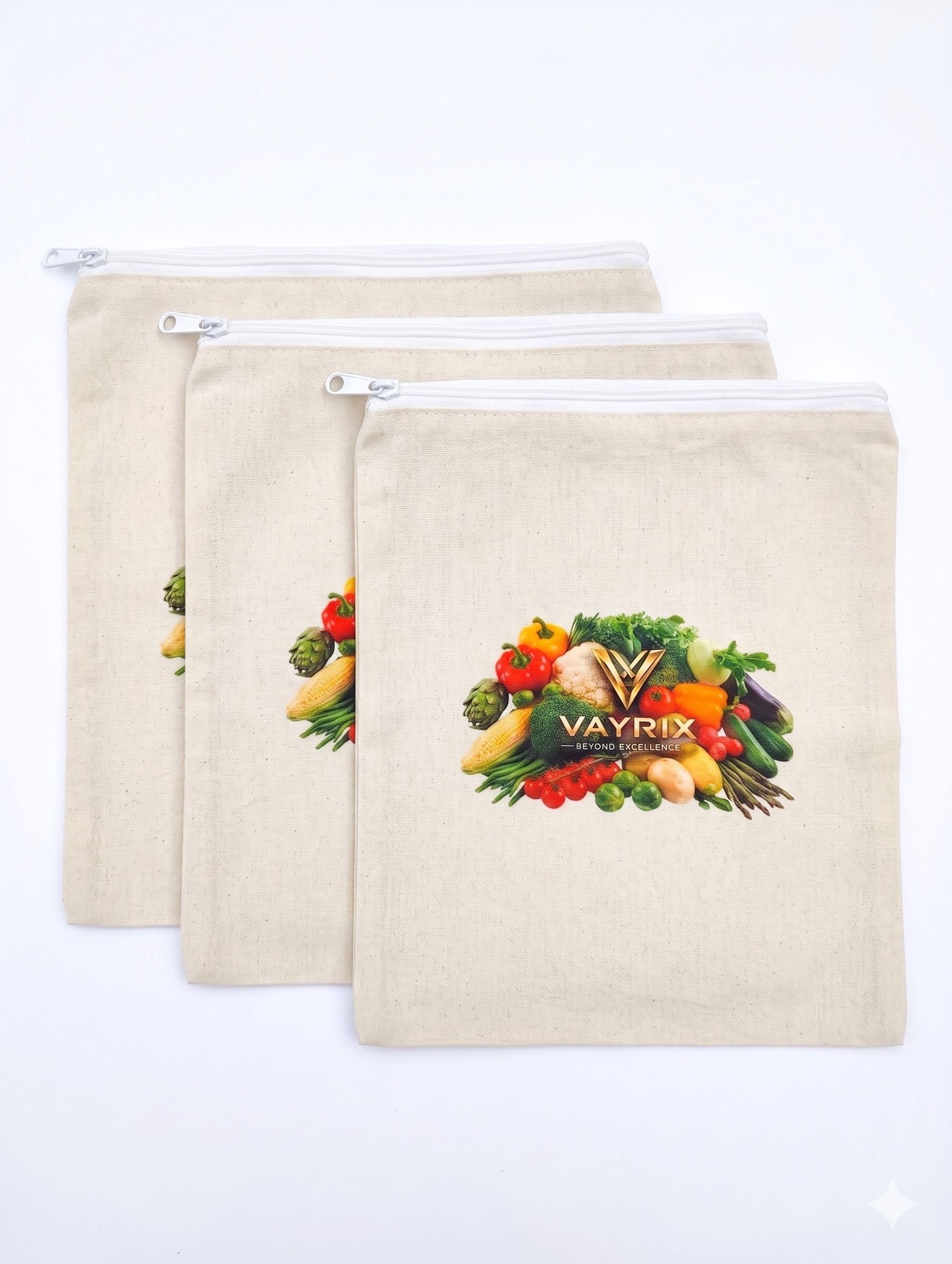 vayrix Eco Safe Cotton Zipper Bag For Refrigerator | 3 Pcs | Reusable Produce Pouch Pack of 3 Grocery Bags-picture-20
