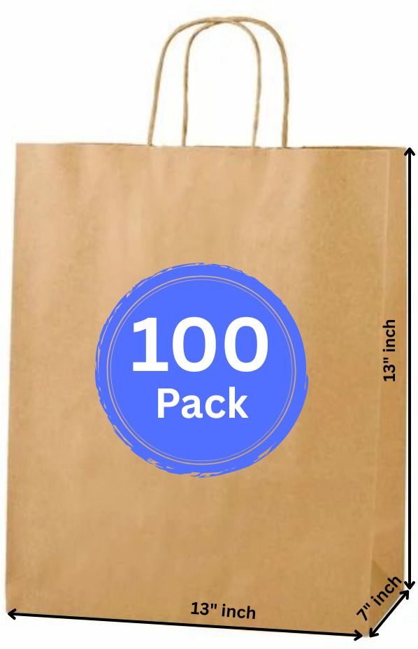 srk Bags Paper Gift Bags, Brown Paper Bags with Handles Grocery Shopping Bags Pack of 100 Grocery Bags-picture-22