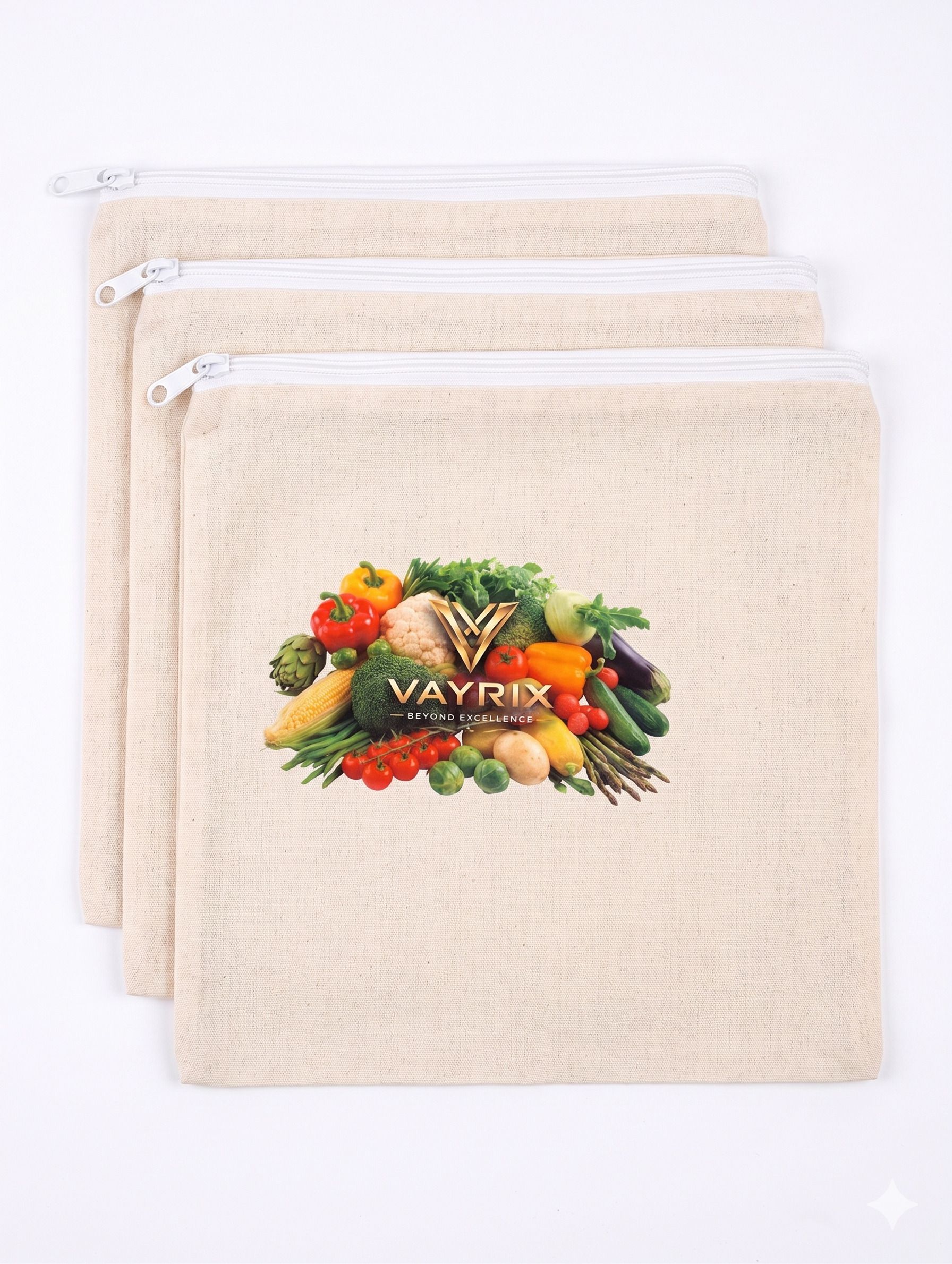 vayrix Durable Reusable Cotton Zipper Bag For Fridge Vegetables | 3 Pcs | Eco Bag Pack of 3 Grocery Bags-picture-26