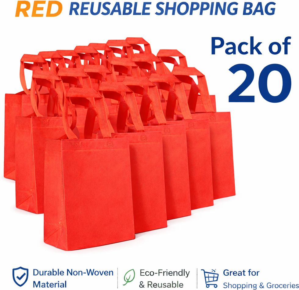 carry cloud Reusable Carry Bag Red Color 9 x 11 x 4 Inch | Grocery & Shopping Pack of 20 Grocery Bags-picture-33
