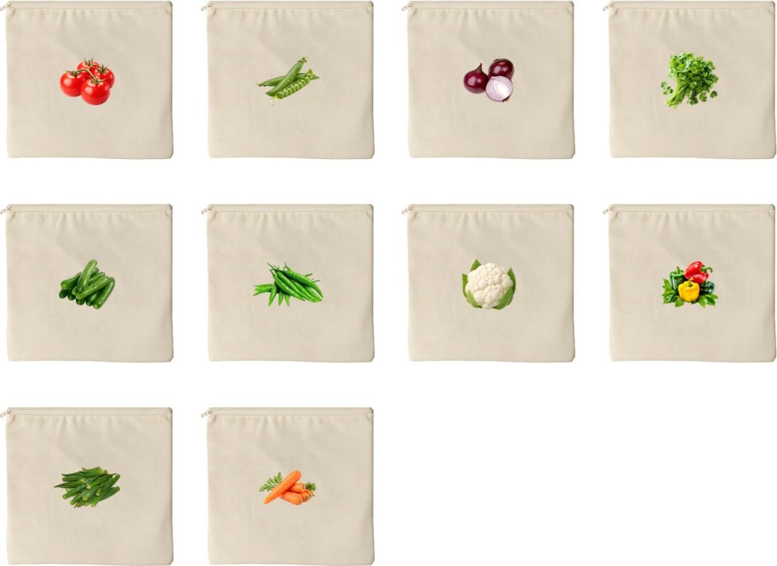 100% Cotton Reusable Vegetable Bags for Fridge | Eco-Friendly | 12x12 Inches | Pack of 10 Grocery Bags-image-27