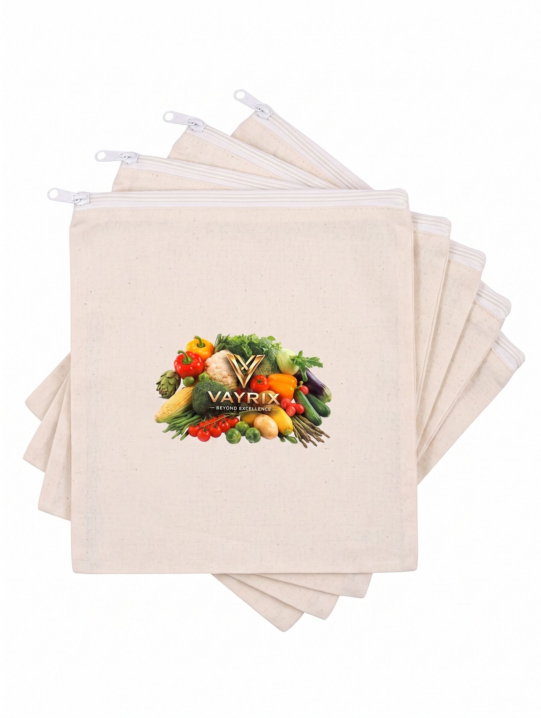 vayrix Green Kitchen Cotton Zipper Bag For Fridge | Set of 5 | Washable Reusable Bag Pack of 5 Grocery Bags-picture-20