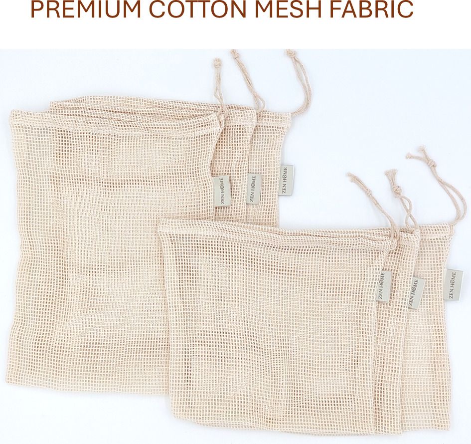 ZEN HOME Reusable Cotton Mesh Fridge Bags Pack of 6 Grocery Bags-image-39