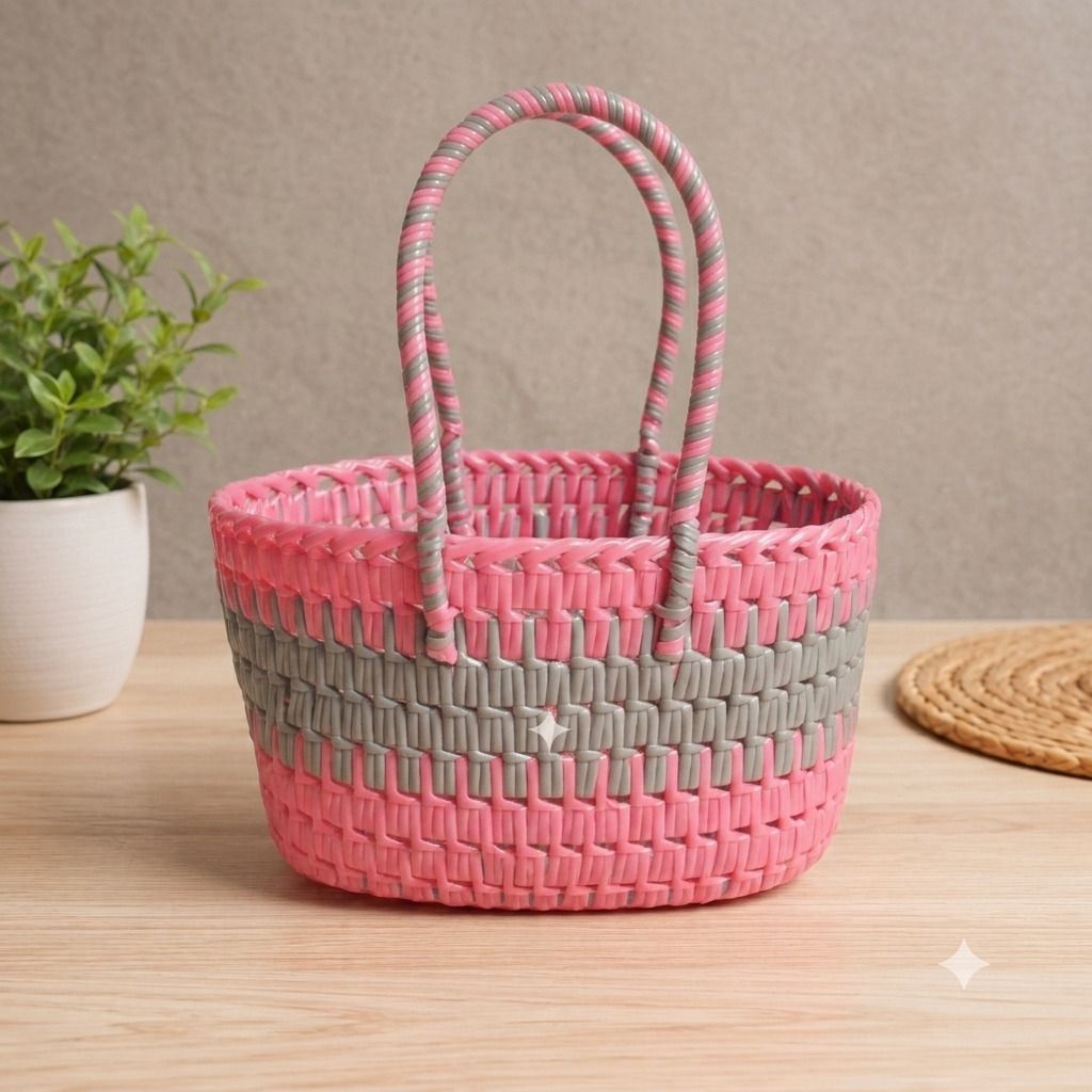 ABI WIRE BASKET (L SIZE Pink, Grey color) Grocery Bag-image-45