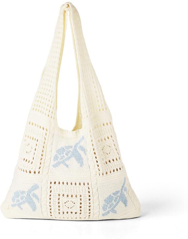Boho Shoulder Knitting Tote with Blue Turtle Print for Beach and Daily Use Grocery Bag-image-28