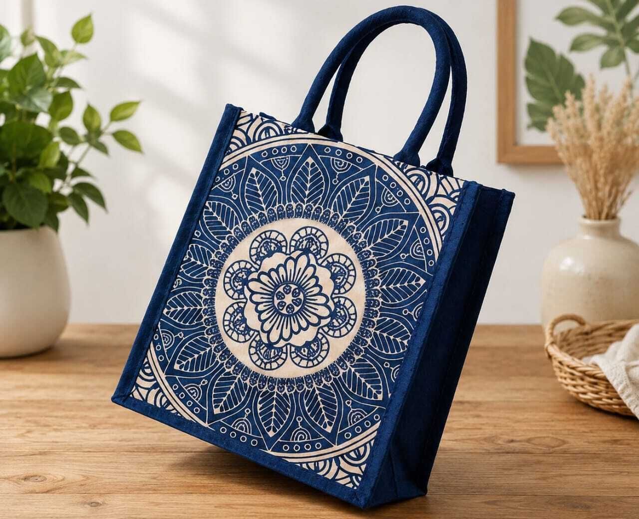 lvyora Blue Canvas Tote Bag for Women | Mandala Print Reusable Shopping Bag Grocery Bag-picture-40