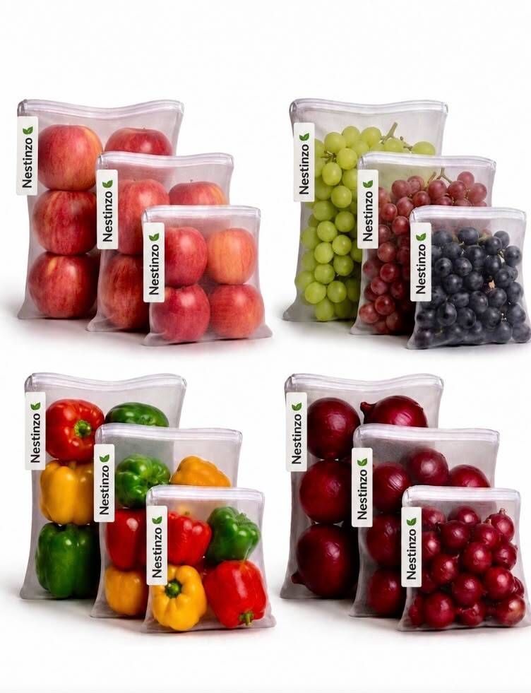 Reusable Storage Bags for Vegetables and Fruits with Zipper Dual Layer Mesh Net Pack of 12 Grocery Bags-image-3