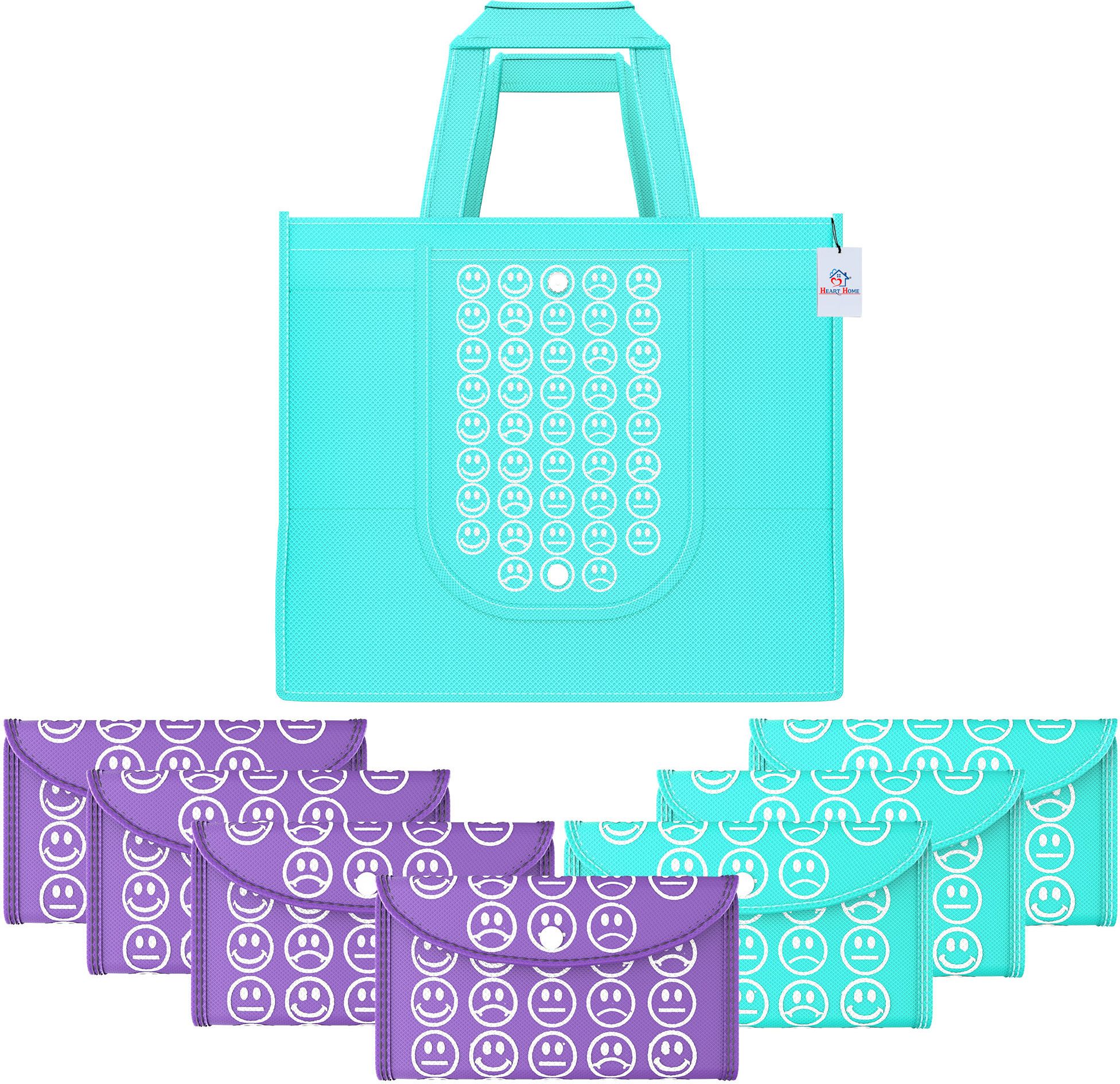 heart home Pack of 8 Smile Foldable Grocery/Shopping Bags For Women | Blue & Purple-picture-37