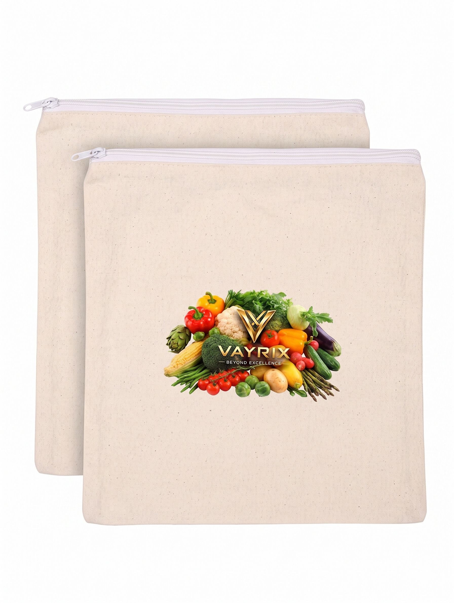 vayrix Smart Fridge Cotton Zipper Bag For Vegetables | 2 Pcs | Eco Reusable Bag Pack of 2 Grocery Bags-picture-18