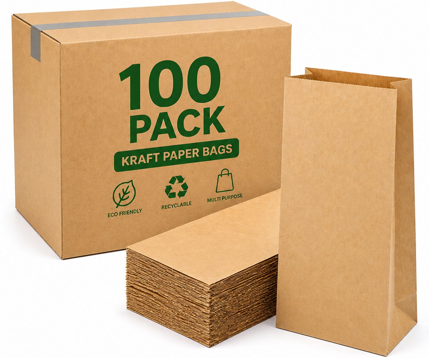 aakriti Grocery Bags 7 x 4.5 x 11 Inches, 100pcs Heavy Duty Brown Kraft Paper Bags Pack of 100 Grocery Bags-picture-22