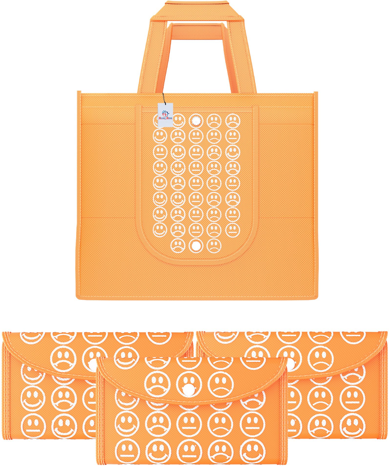 heart home Pack of 4 Smile Print Foldable Grocery/Shopping Bags For Women | Orange Pack of 4 Grocery Bags-picture-20