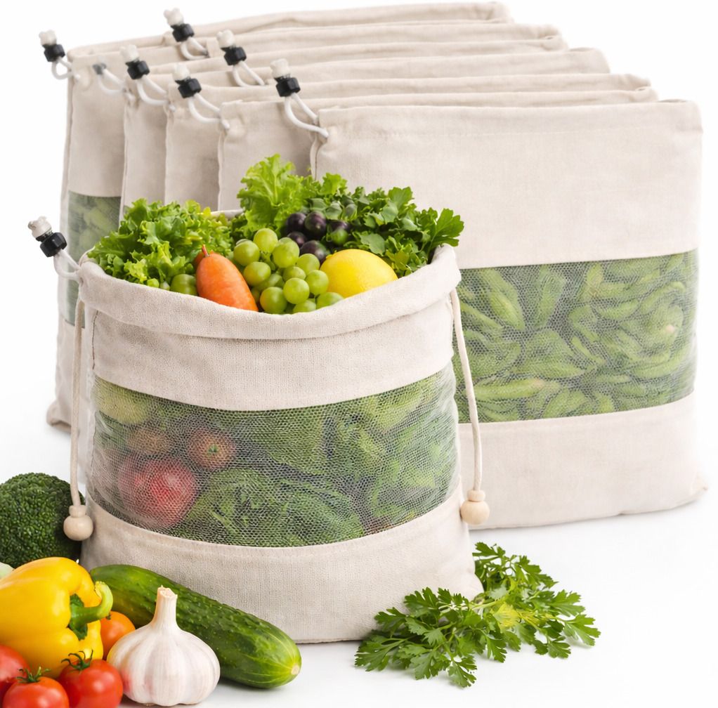 Pack of 8 Vegetable Mesh Storage Bags for Refrigerator Reusable Cotton Pack of 8 Grocery Bags-image-33