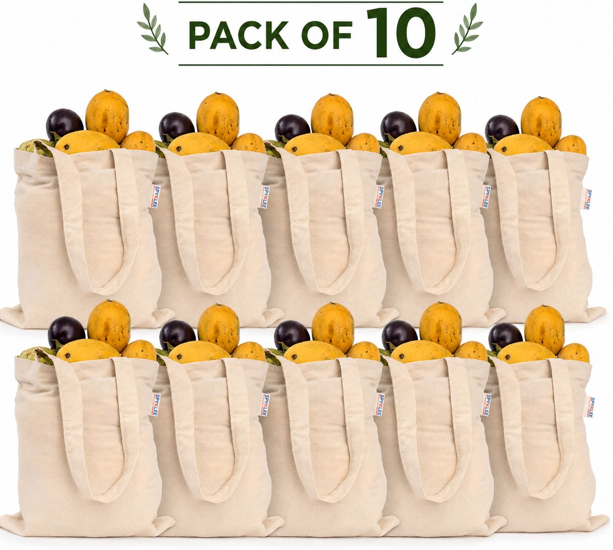 Cotton Canvas Tote Bag | Eco-Friendly Shopping Bag with Long Handles - 12x14Inch Pack of 10 Grocery Bags-image-29