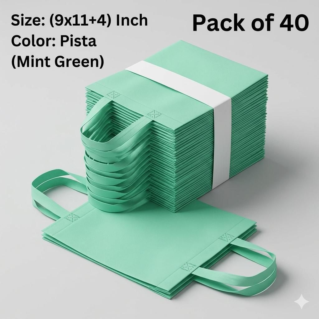 Mint Green Non-Woven Gift Bag Pack of 40 Pack of 40 Grocery Bags-image-16