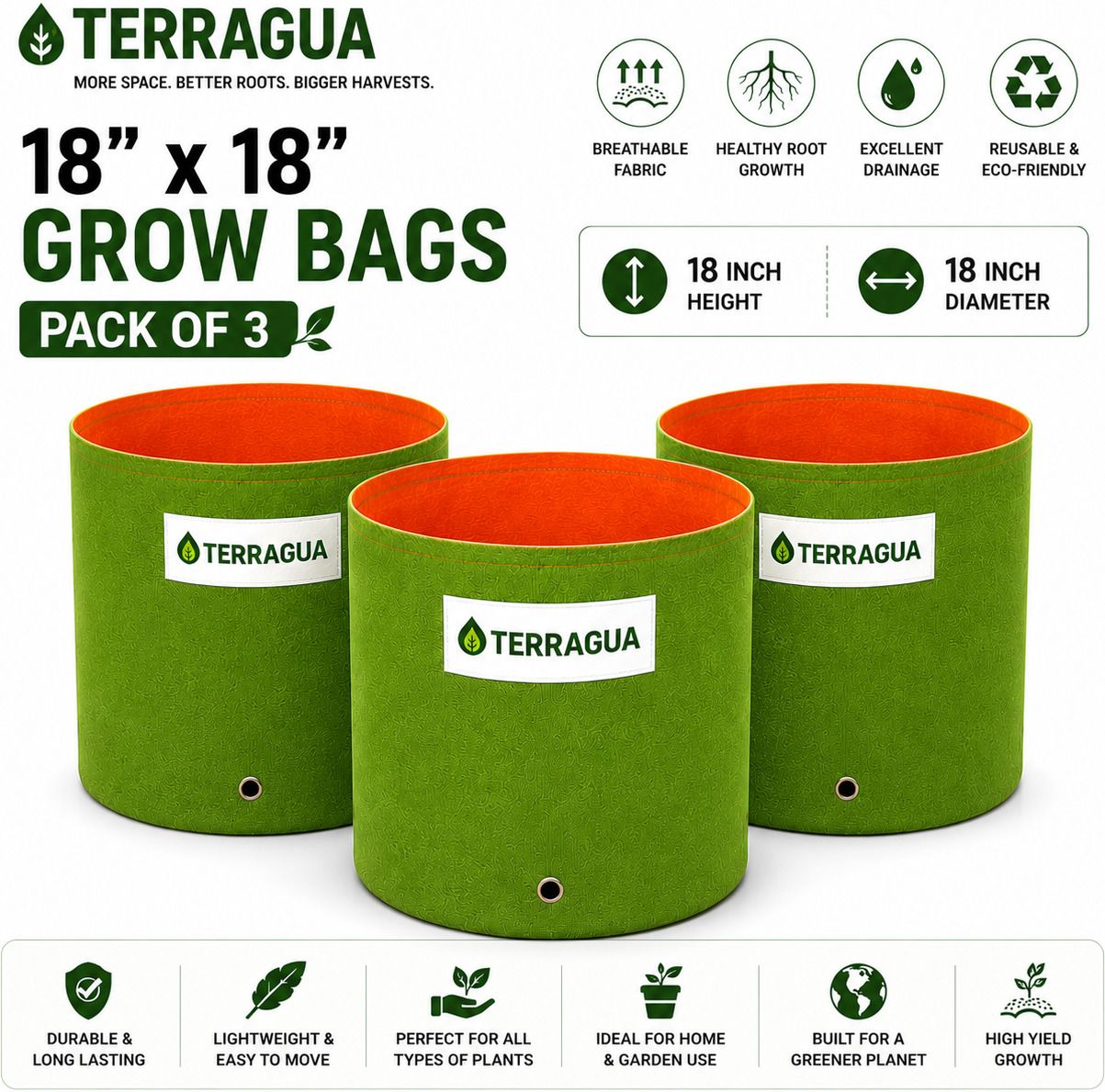 18 Pack of 3 Organic Farming Planters for Rooftop Cultivation 230GSM Grow Bag-image-1