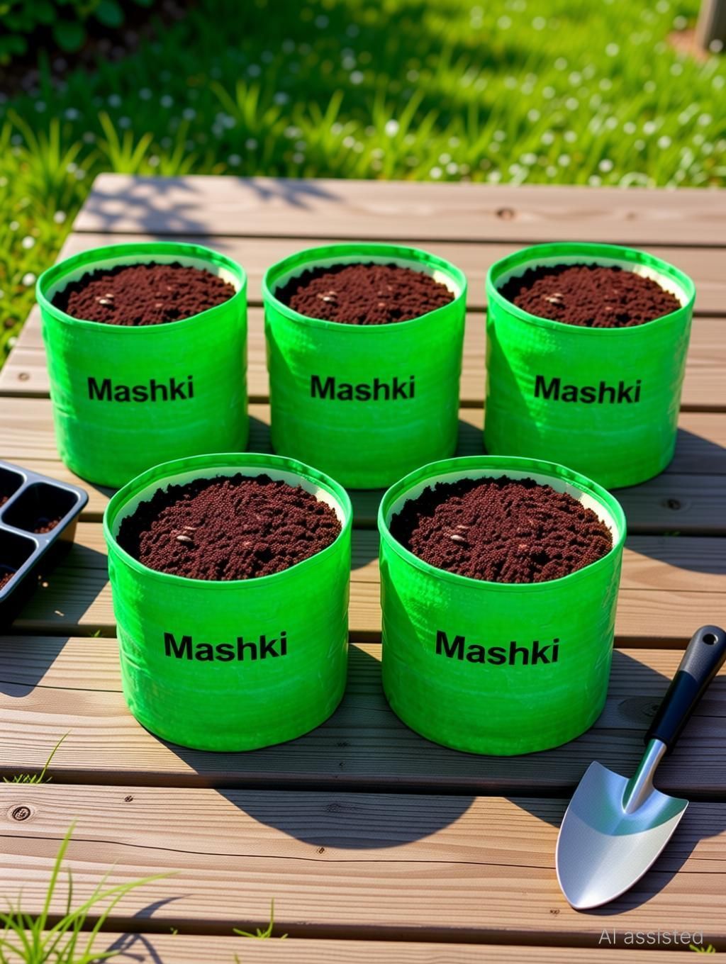 mashki 9" x 9" Garden Green HPDE Growbags, Pack of 5 Grow Bags forHome Gardening: Grow Bag-picture-0