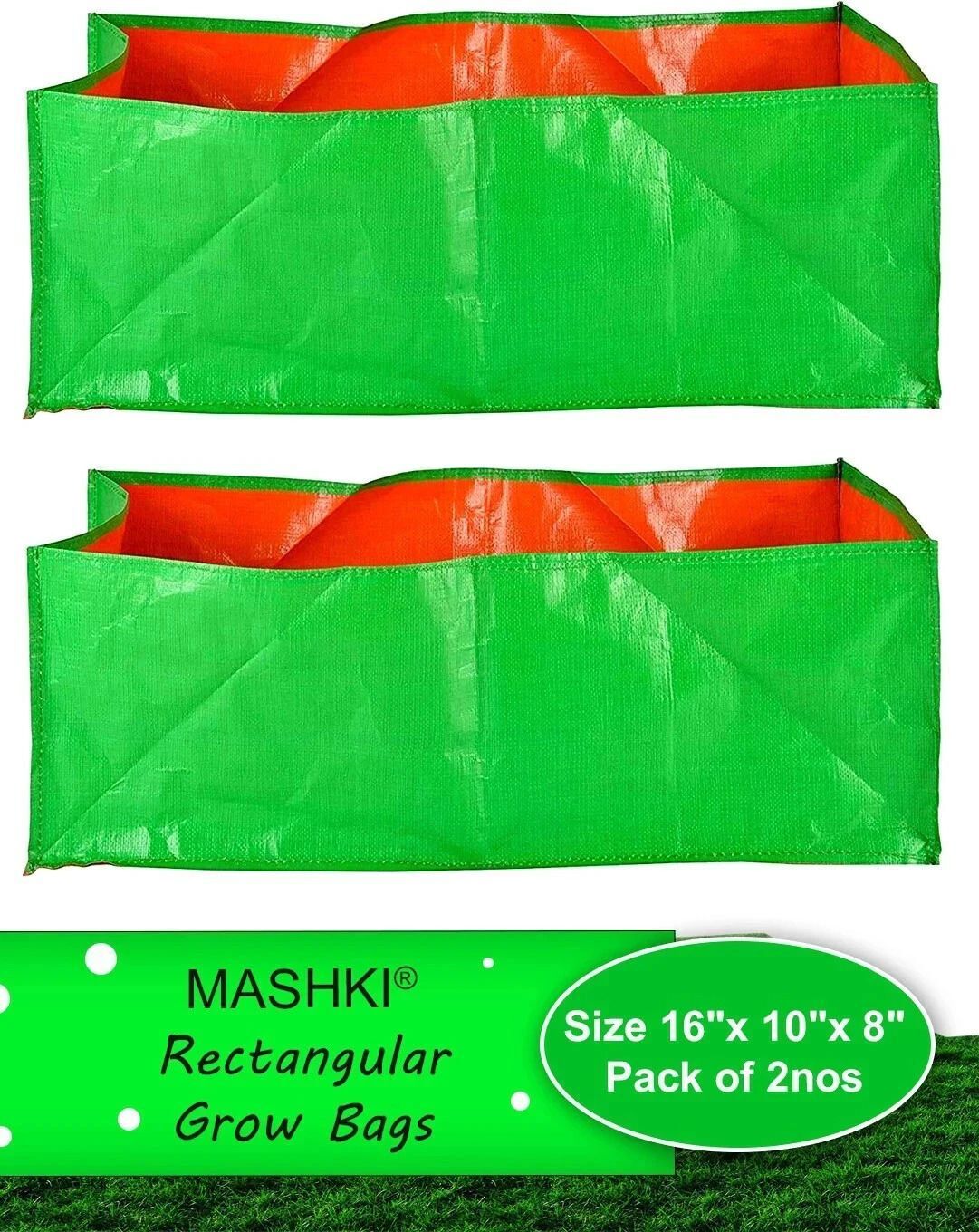 mashki Home Gardening Garden Green, HDPE Rectangular, 16"x10"x8" Inches, Pack of 2 Grow Bag-picture-3
