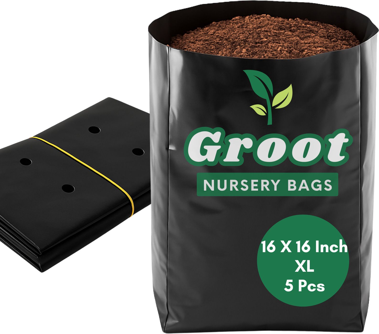 X-Large 16x16 Inch 5 PCS Grow Bags Plastic Nursery Bag Plant Container Garden Grow Bag-image-10