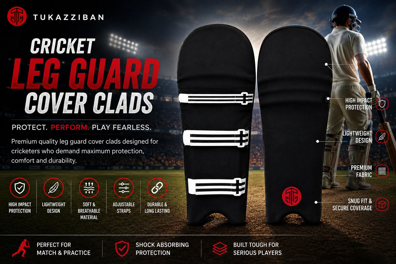 tukazziban Leg Guard Cover Clads Cricket Guard Combo-picture-35