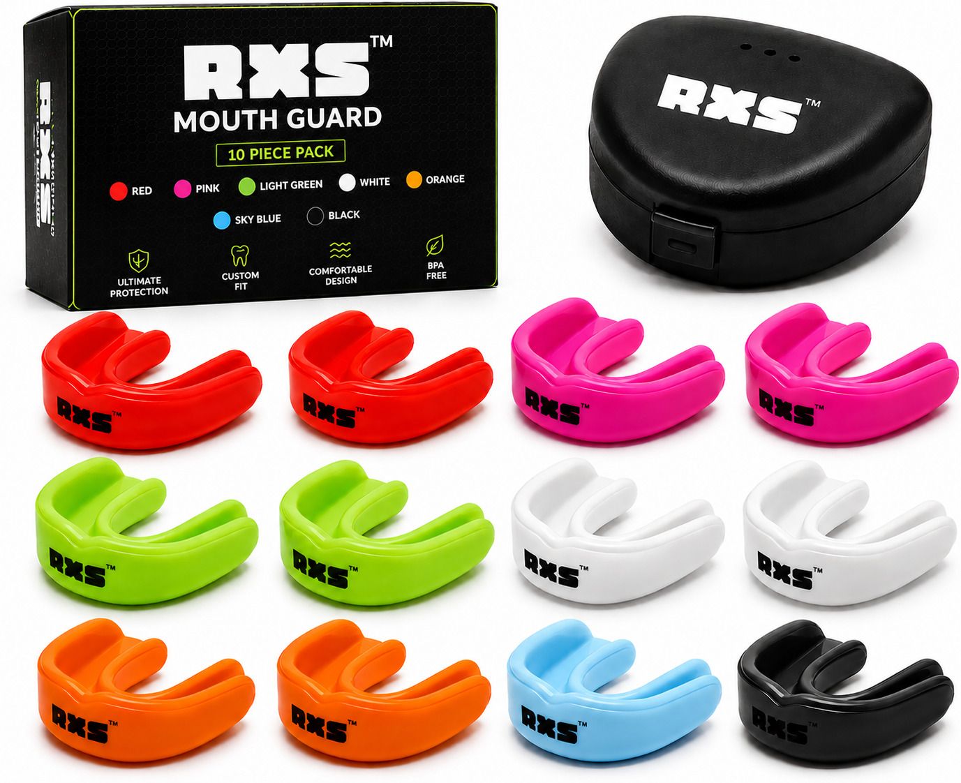 rxs Mouth Guard Hard Silicone PACK of 10 MIX COLOUR Teeth Guard Gumshield For Sports Mouth Guard-picture-32