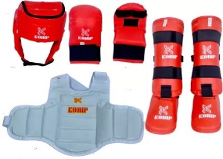 Karate Kit Gloves ,Head Guard Shin Guard Chest Guard (Red-Large) Boxing Kit-image-26
