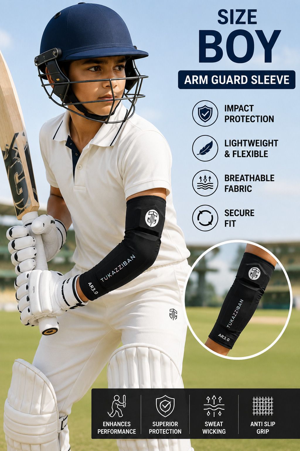 tukazziban Boys Cricket Elbow Guard Sleeve | Single Arm Protective Cricket Arm Guard-picture-4