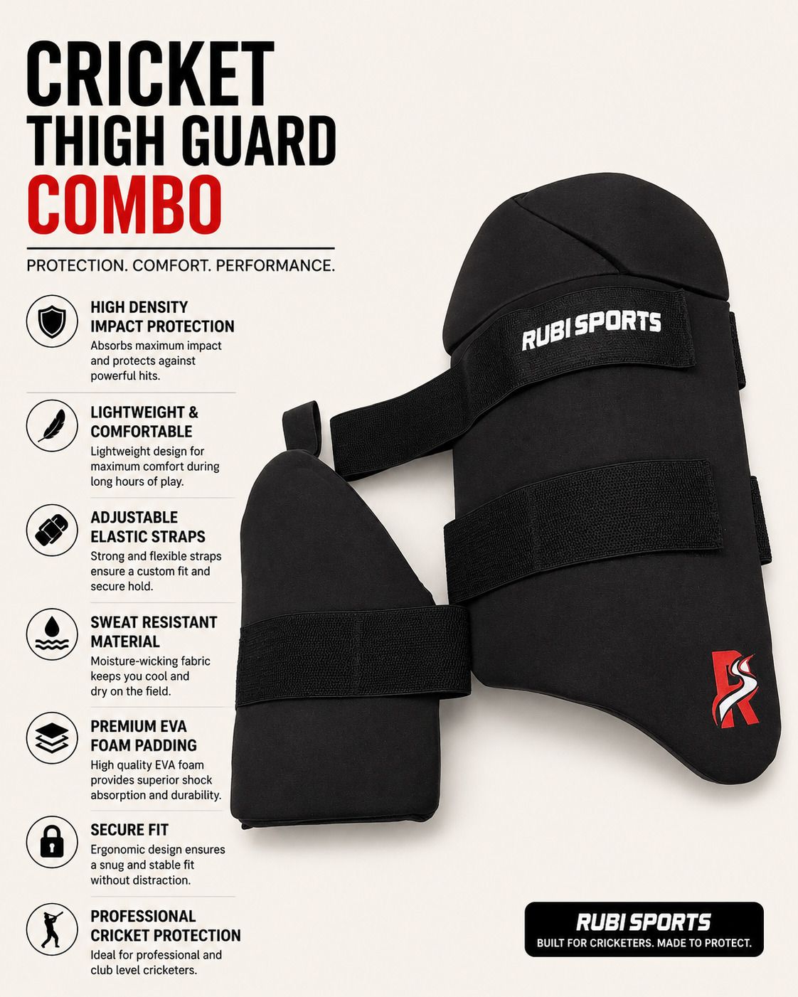Rubi Sports Cricket Thigh Guard Combo Cricket Guard Combo-image-46