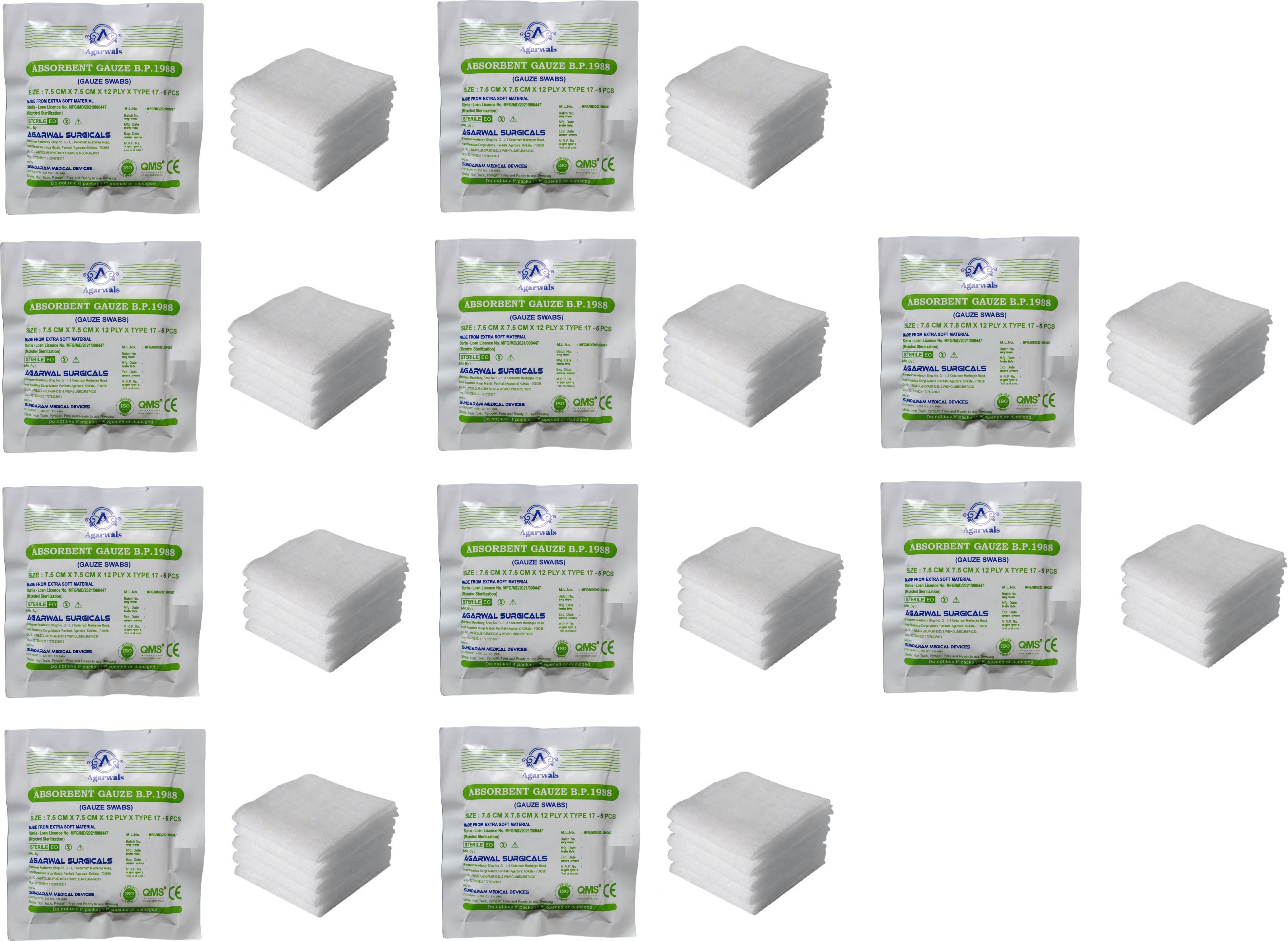 agarwals Absorbent Gauze Swabs Sterile 7.5 cm X 7.5 cm X 12 ply (5Pcs/Pack) Sterile Gauge Roll-picture-16