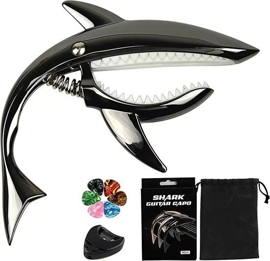 pleasure Guitar black Shark capo with 1 black pick holder & 6 picks multicolour Screw-on Guitar Capo-picture-13