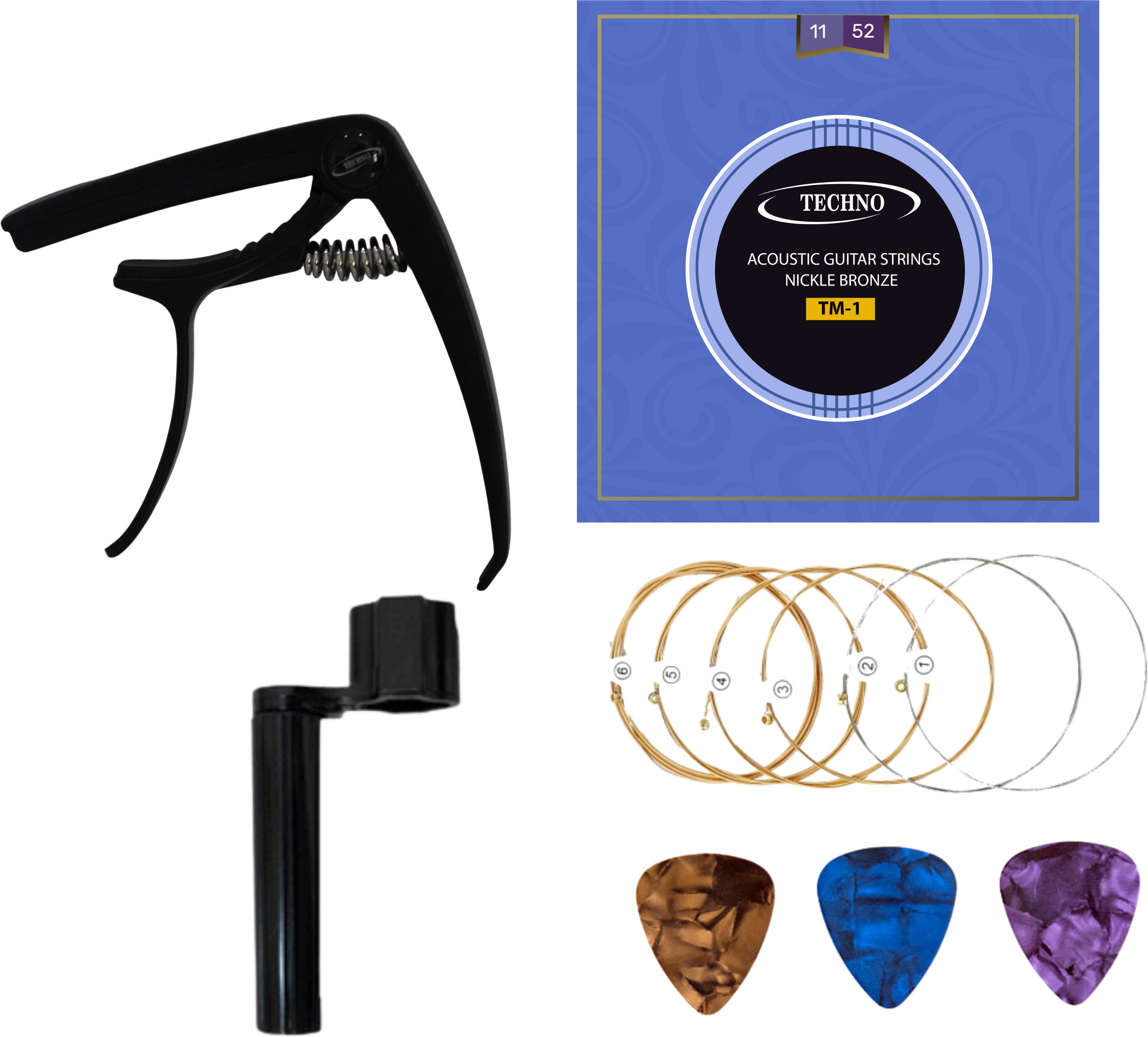 techno Guitar Capo Combo Kit with TM-1 Acoustic Strings, Winder & 3 Picks Set Clutch Guitar Capo-picture-16