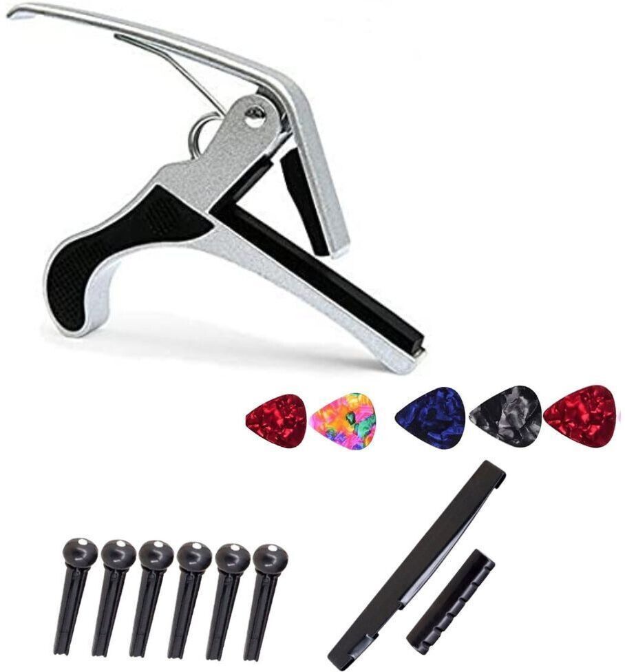 one handed trigger guitar capo with guitar saddle set &picks for acoustic guitar clutch guitar capo