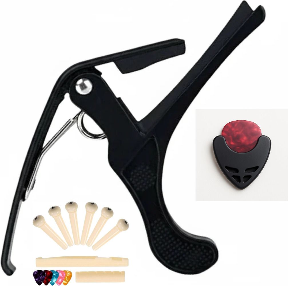 sls music B4 Black Capo, White Saddle Nut, 6 Pins, 5 Picks , 1 Pick Holder Spring Guitar Capo-picture-21