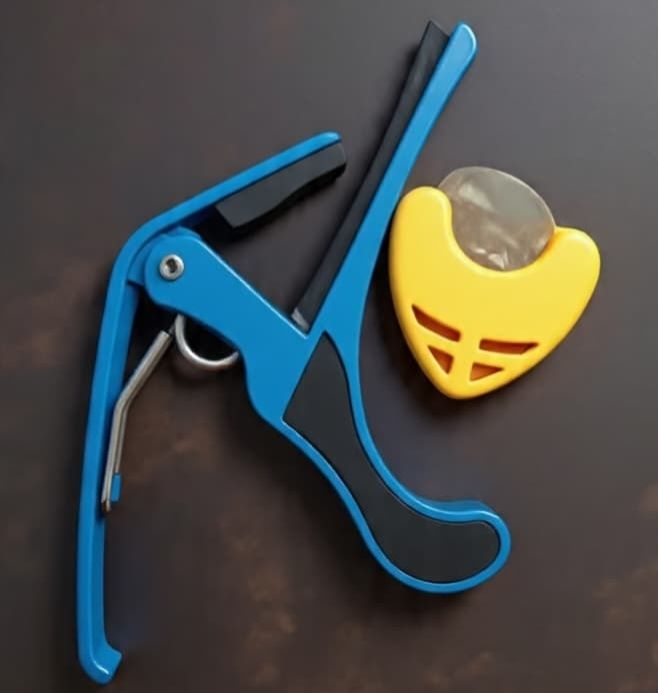 B4 blue Capo with yellow Pick Holder for Acoustic Guitar, Spring Guitar Capo Spring Guitar Capo-image-31