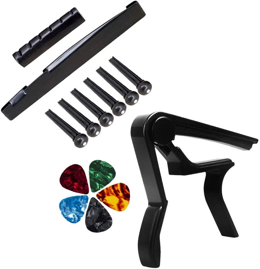Guitar Capo Combo with Guitar Bridge Saddle Set & 5 picks for Acoustic Guitar Clutch Guitar Capo-image-42