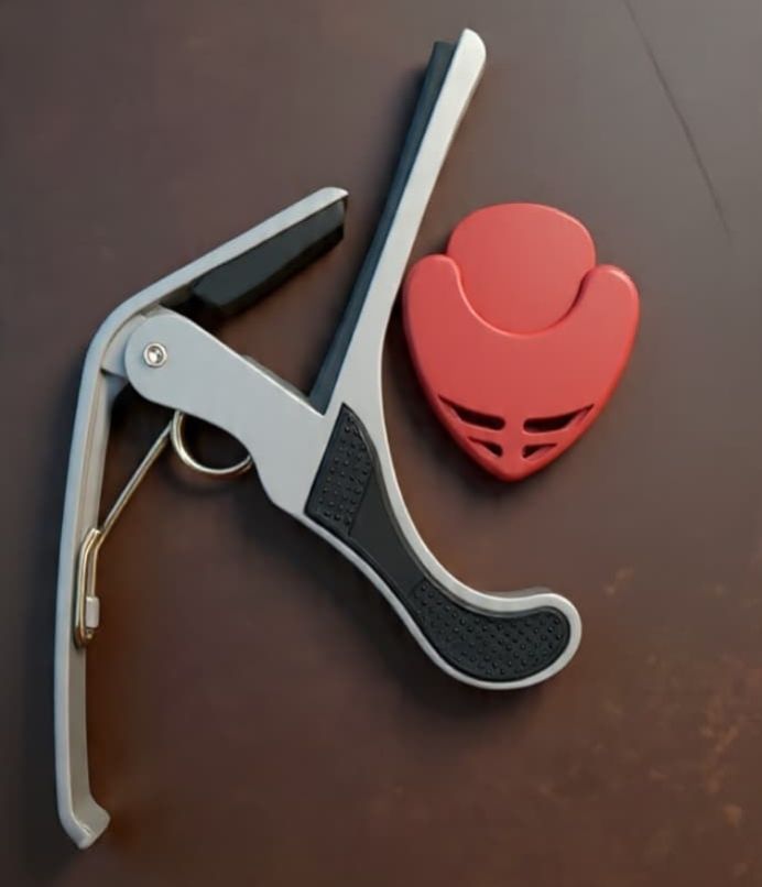 B4 silver Capo with Red Pick Holder for Acoustic Guitar, Spring Guitar Capo Spring Guitar Capo-image-16